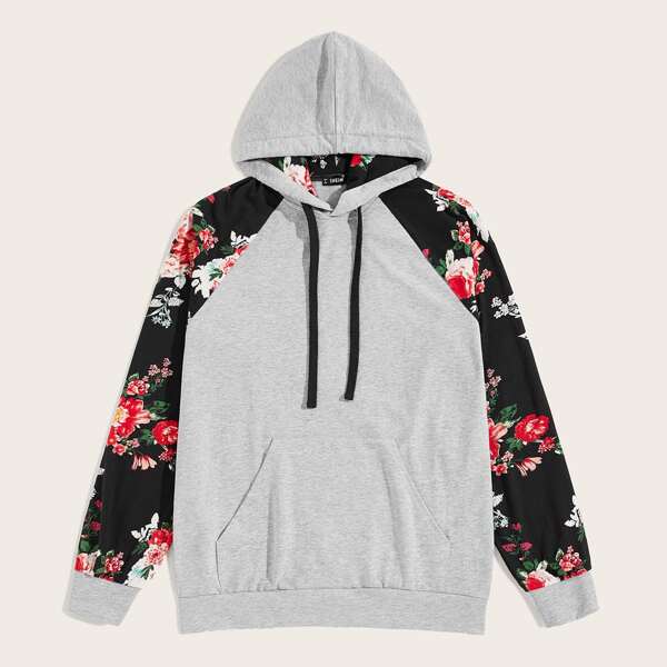 

Men Floral Raglan Sleeve Heather Grey Hoodie