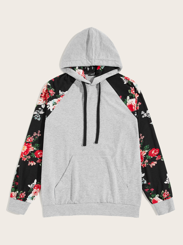 

Men Floral Raglan Sleeve Heather Grey Hoodie