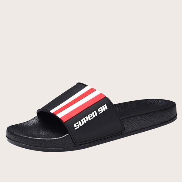 

Men Letter Pattern Striped Sliders
