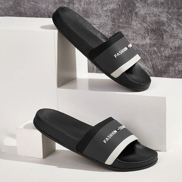

Men Letter Pattern Striped Sliders