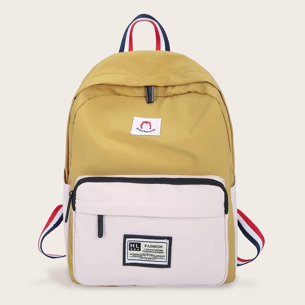 

Patch Decor Two Tone Backpack, Yellow