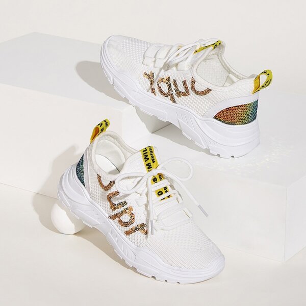 

Contrast Sequins Decor Chunky Sole Trainers, White