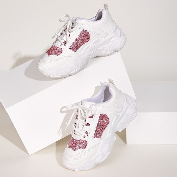 

Lace-up Front Glitter Detail Chunky Sole Trainers