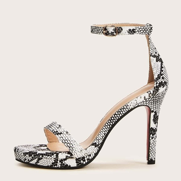 

Snakeskin Ankle Strap Stiletto Heels, Multicolor