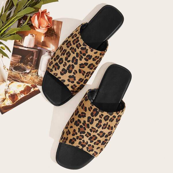 

Open Toe Leopard Print Sliders