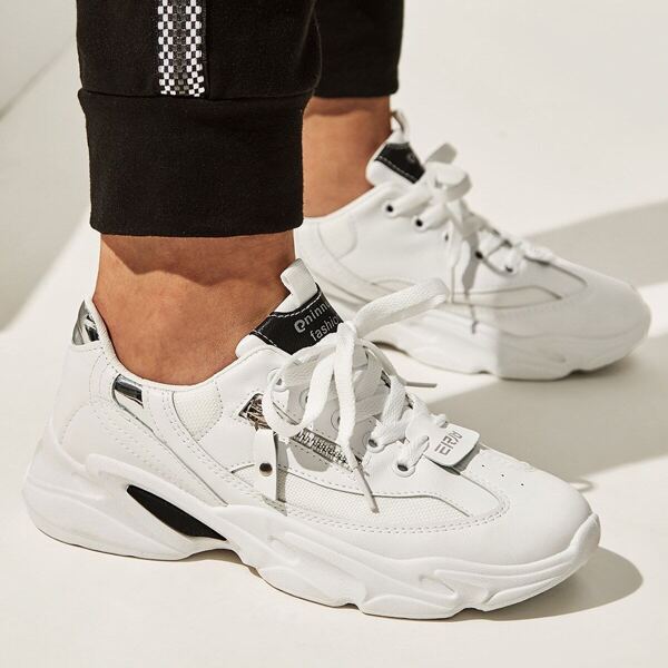 

Lace-up Front Zip Decor Trainers, White