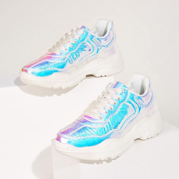 

Lace-up Front Holographic Chunky Sole Trainers