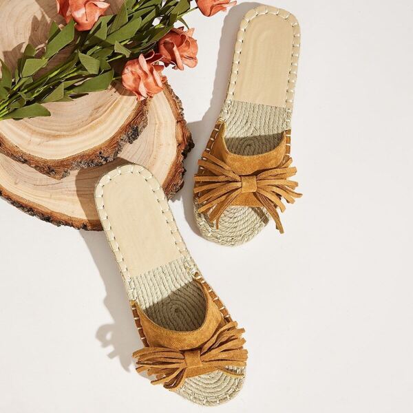 

Fringe Decor Open Toe Espadrille Sliders