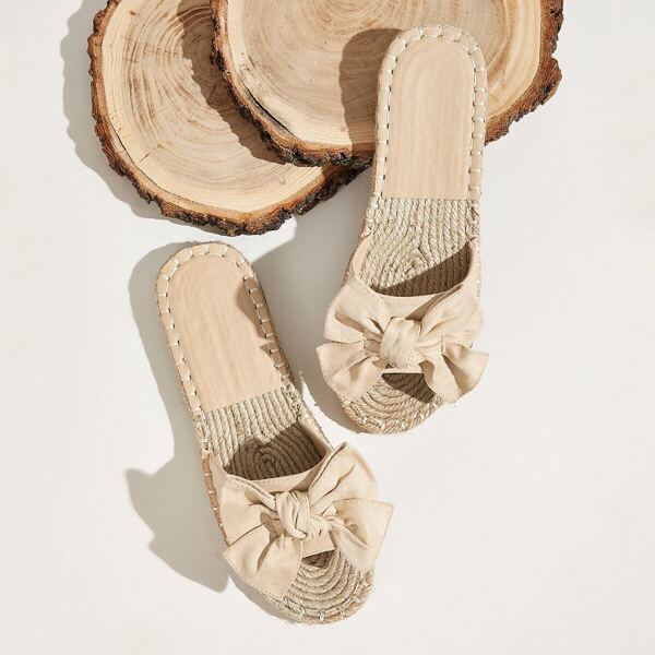 

Bow Decor Open Toe Espadrille Sliders