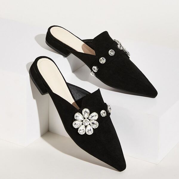 

Point Toe Jewelled Decor Flat Mules