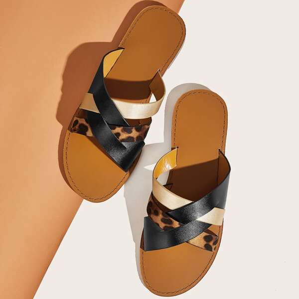 

Leopard Print Cross Strap Sliders