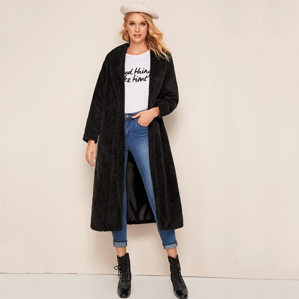 

Shawl Collar Faux Fur Coat
