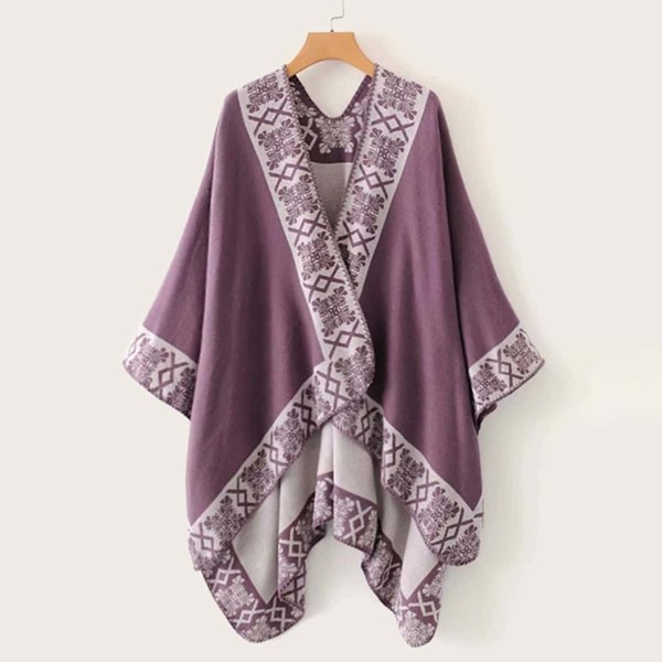 

Tribal Print Asymmetrical Hem Cape Cardigan