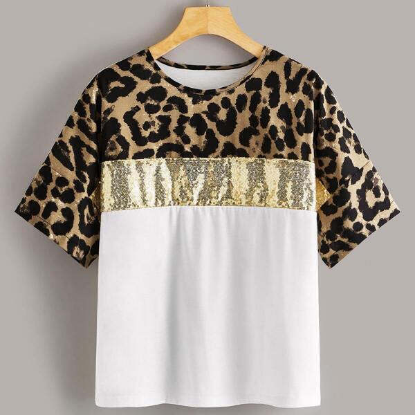

Contrast Sequin Leopard Print Tee