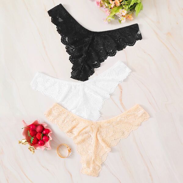 

Plus Scallop Trim Floral Lace Panty Set 3pack, Multicolor