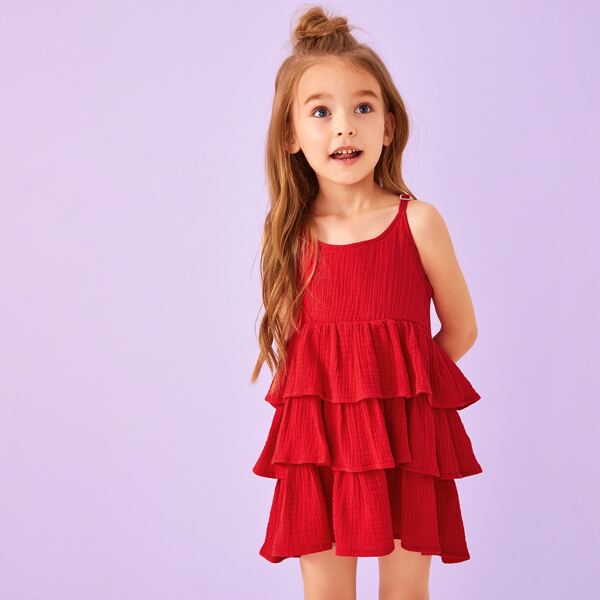 

Toddler Girls Tiered Layer Ruffle Cami Dress, Red