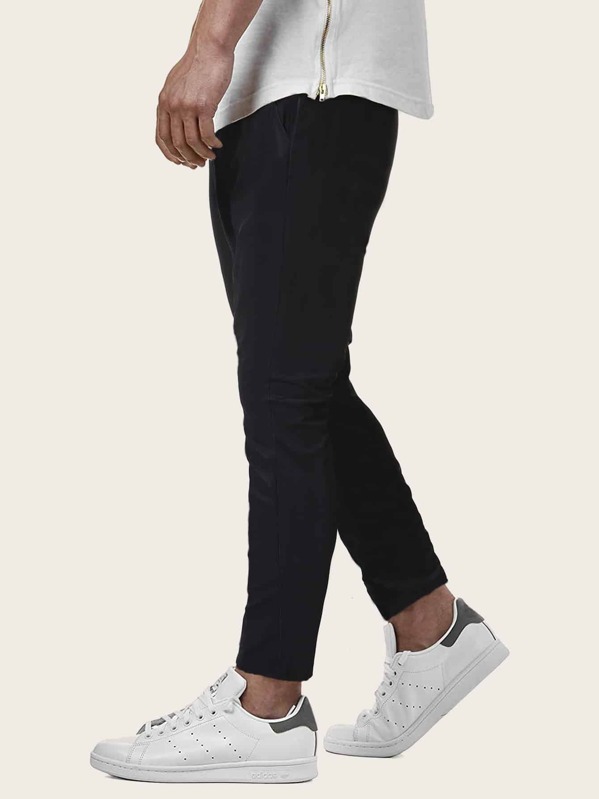 

Men Tape Contrast Button Front Pants, Black
