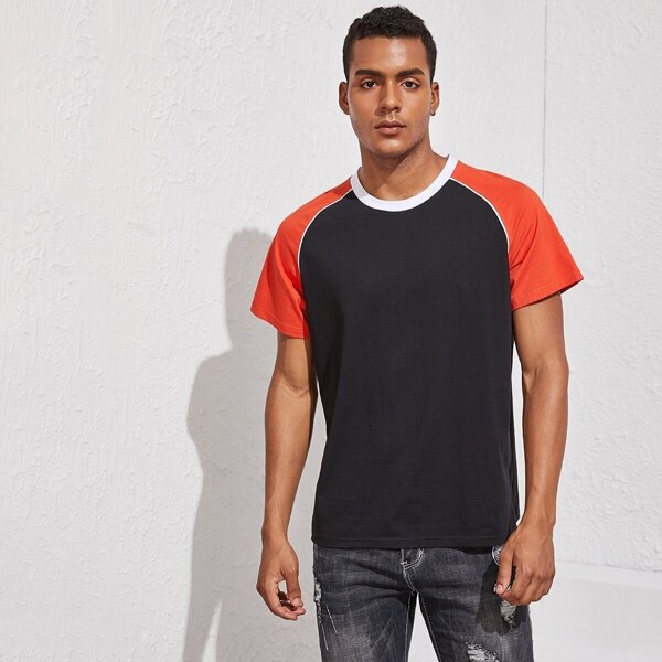 

Men Contrast Raglan Sleeve Ringer Tee, Black