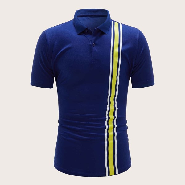 

Men Contrast Stripe Print Polo Shirt