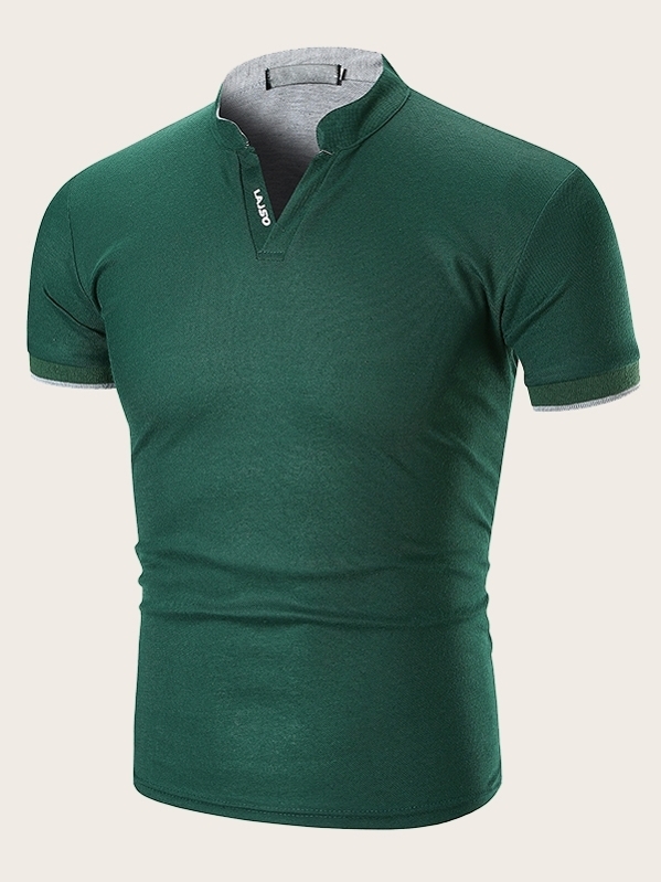 

Men Notched Neck Letter Graphic Polo Shirt, Green