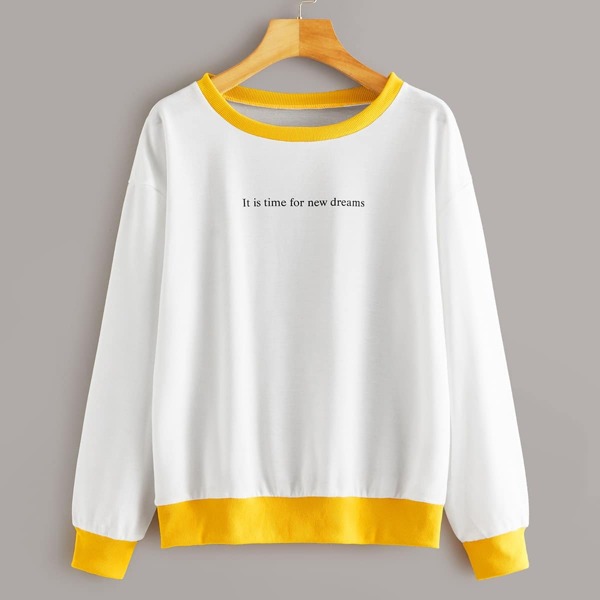 

Letter Graphic Contrast Binding Sweatshirt, White