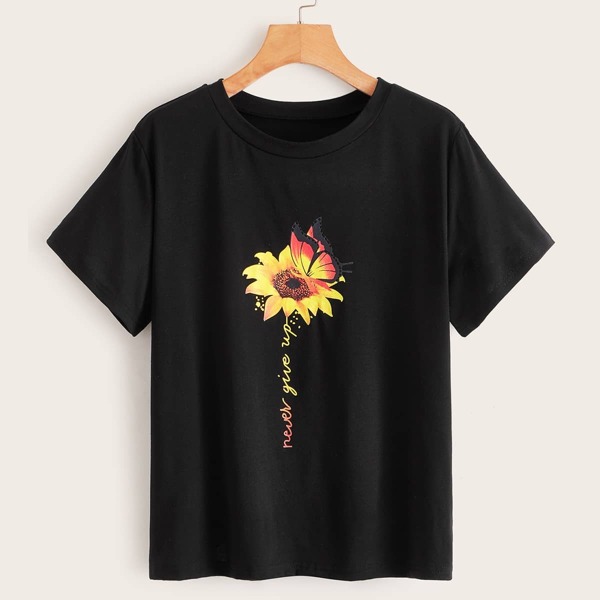 

Sunflower & Letter Graphic Tee, Black