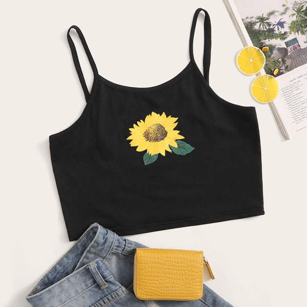 

Sunflower Print Crop Cami Top