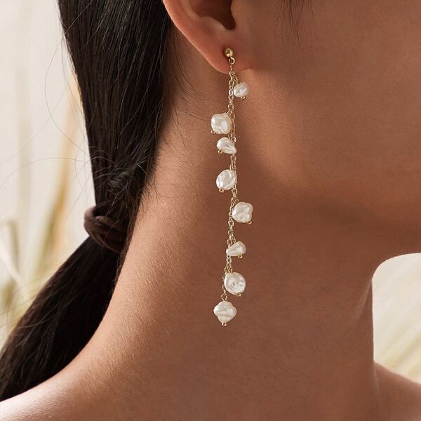 

Faux Pearl Chain Drop Earrings 1pair