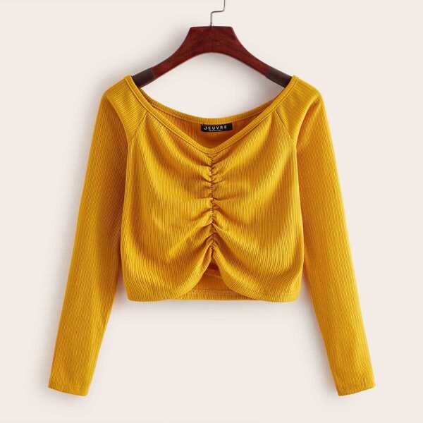 

Solid Ruched Front Top, Yellow