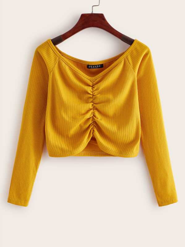 

Solid Ruched Front Top, Yellow