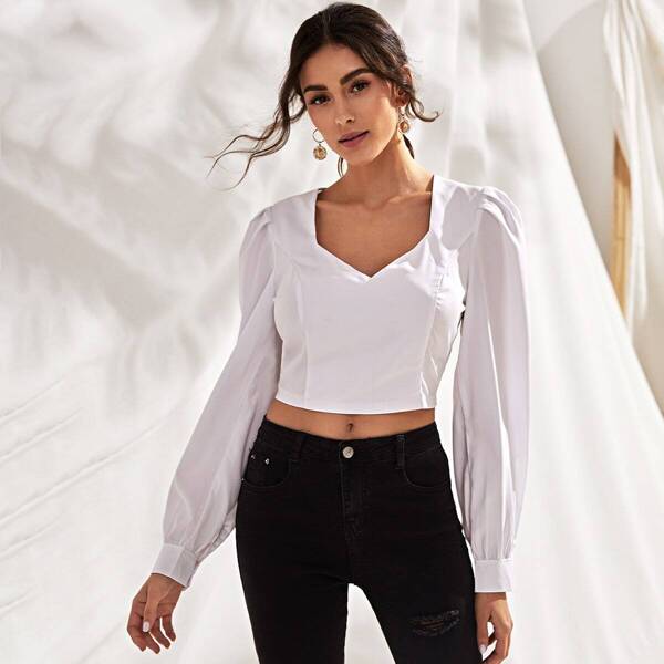 

Sweetheart Neck Puff Sleeve Top, White