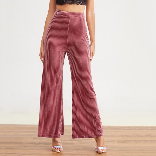 

Flare Leg Ribbed Velvet Pants Without Belt