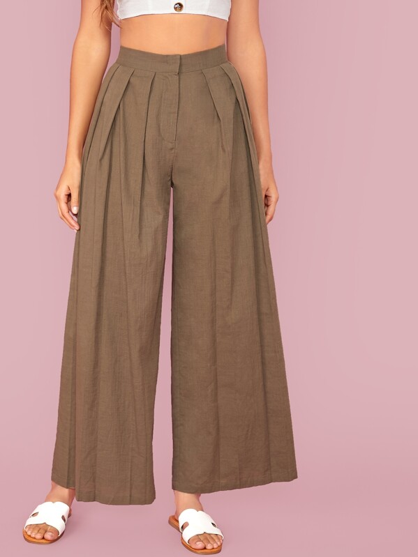 

Fold Pleated Palazzo Trousers, Brown, Anna Herrin