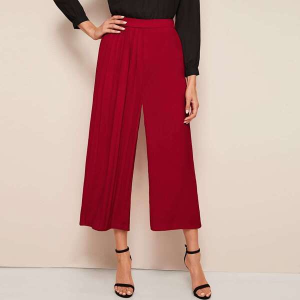 

Pleated Panel Wide Leg Pants, Burgundy