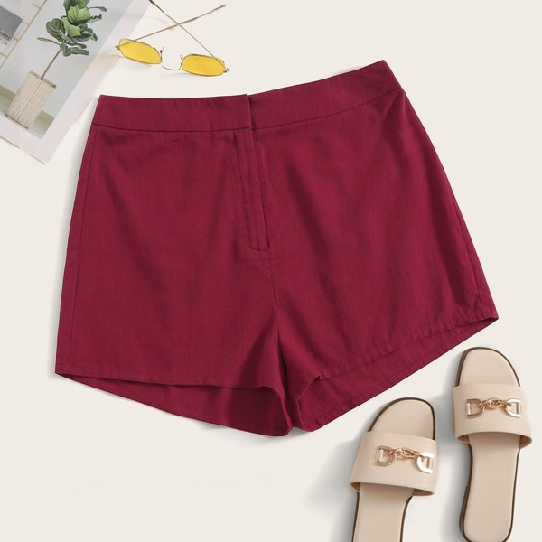 

Solid Zip Up Tailored Shorts, Burgundy