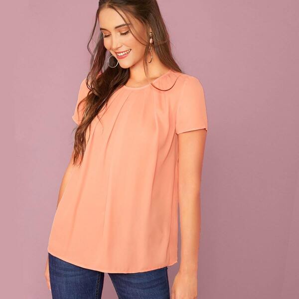 Solid Pleated Front Blouse