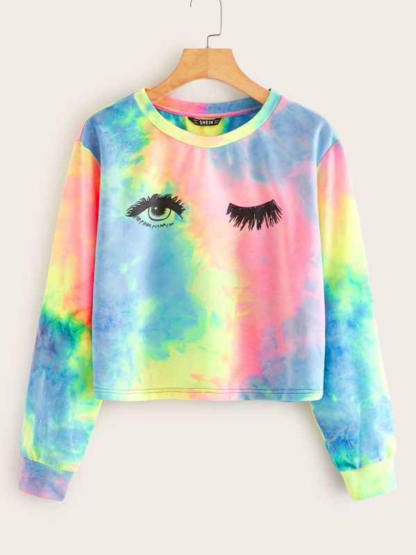 

Eye and Eyelash Print Tie Dye Pullover, Multicolor