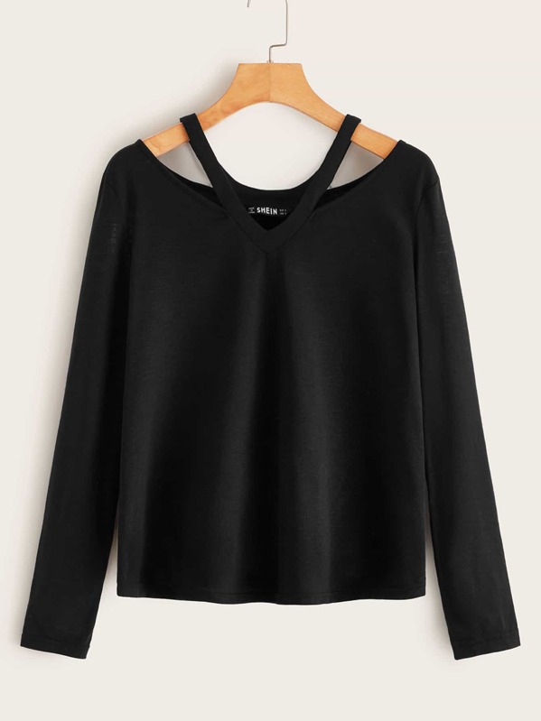 

Solid Cut Out Top, Black, Luiza