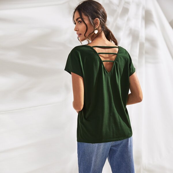 

Solid Ladder Cut Back V Neck Top