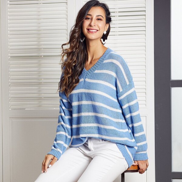 

SBetro Striped Drop Shoulder Sweater