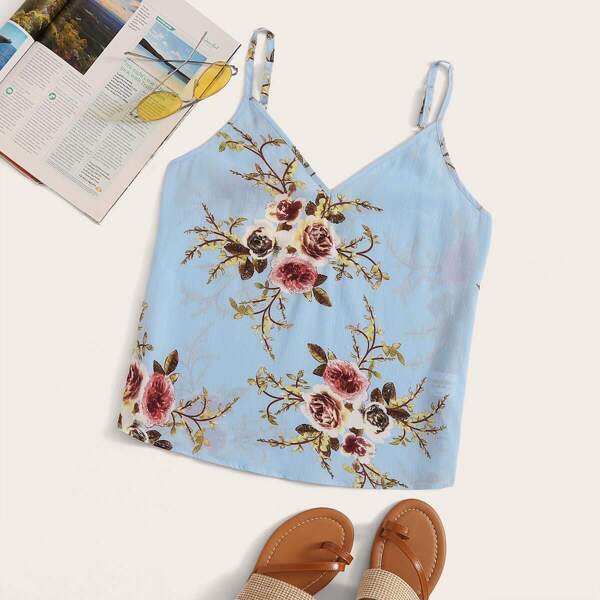 

Double V Neckline Floral Cami Top