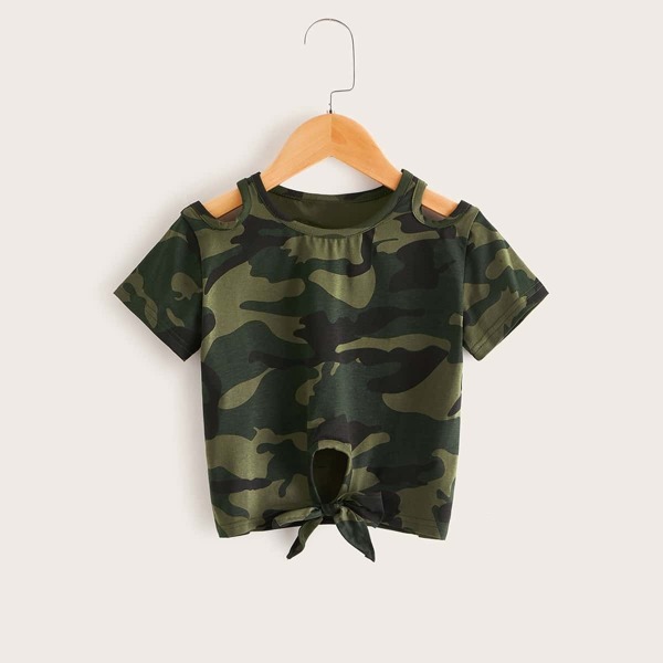 

Toddler Girls Cut Out Knot Hem Camo Tee
