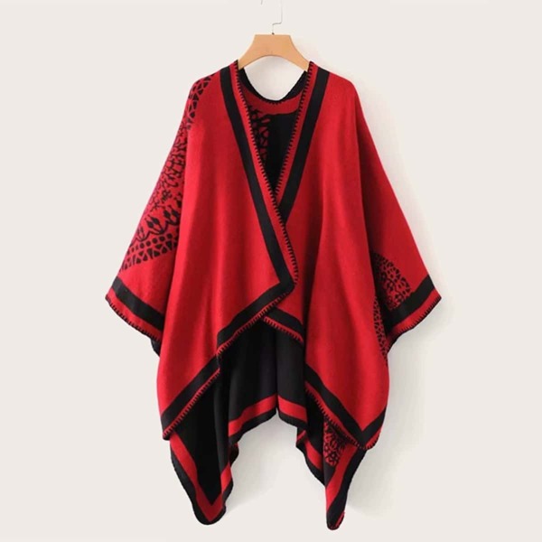 

Color-block Tribal Pattern Poncho Cardigan