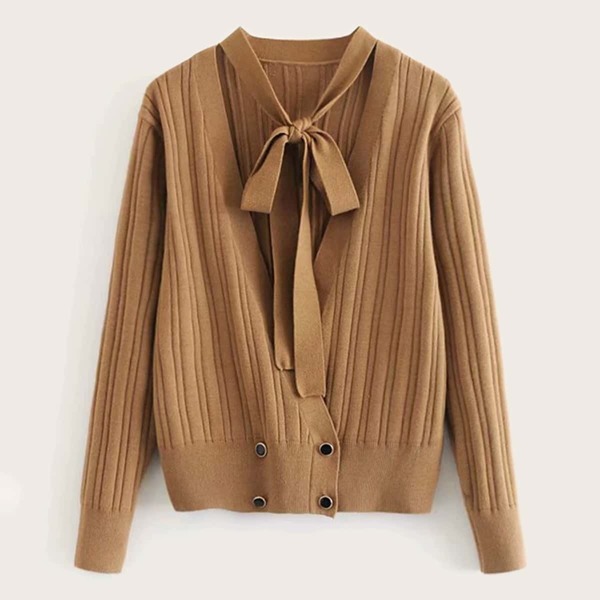 

Tie Neck Metal Button Cardigan