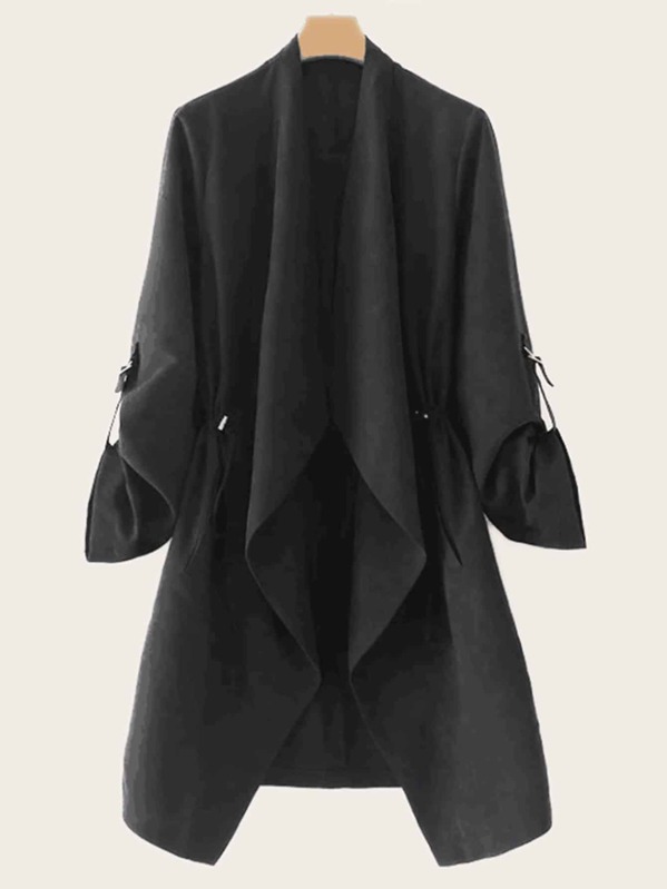 

Roll Up Sleeve Waterfall Coat, Black