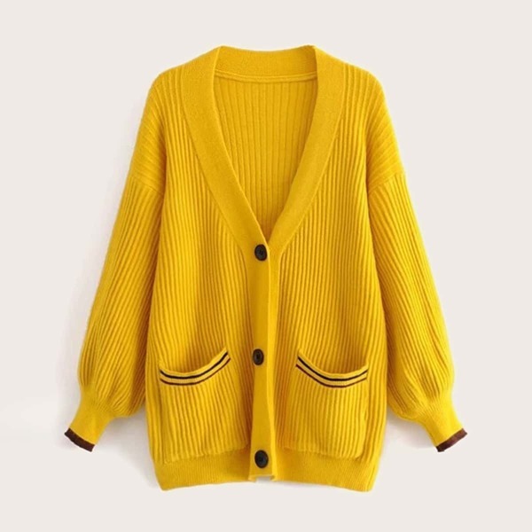 

Dual Pockets Bishop Sleeve Button Front Cardigan