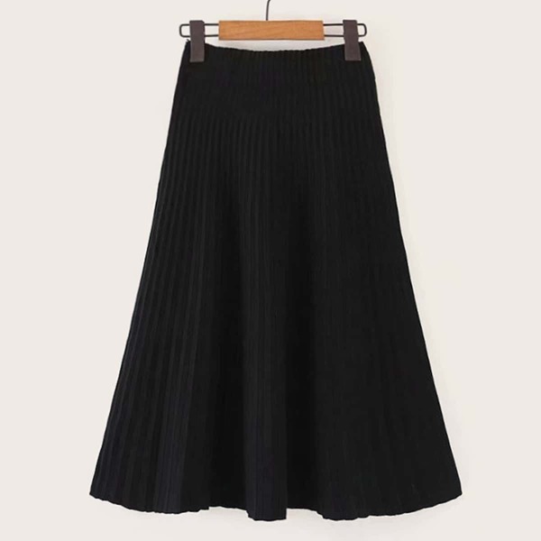 

Solid Rib Knit Skirt, Black