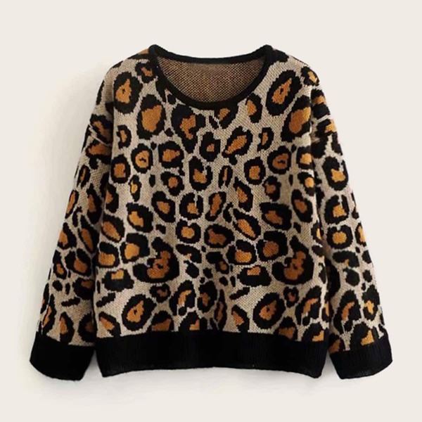 

Leopard Pattern Round Neck Jumper, Multicolor