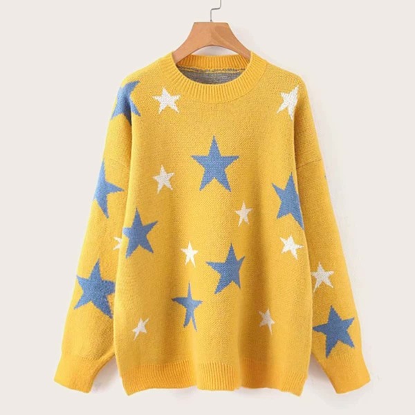 

Star Pattern Drop Shoulder Jumper, Yellow