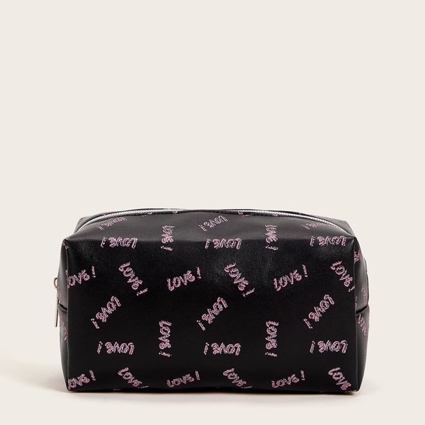 

Letter Pattern Makeup Bag, Black